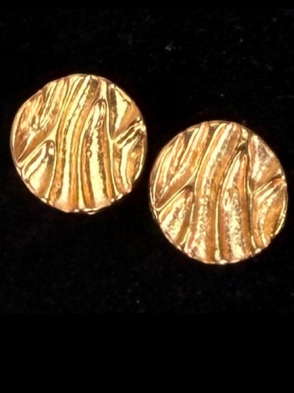 Pretty aged goldish brasstone pierced earrings